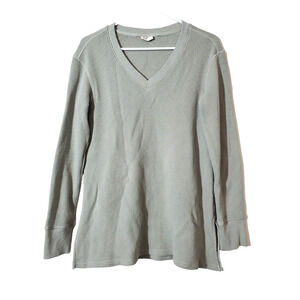 PACT Womens Small Top Pullover Organic Cotton Green Long Sleeve Waffle Knit